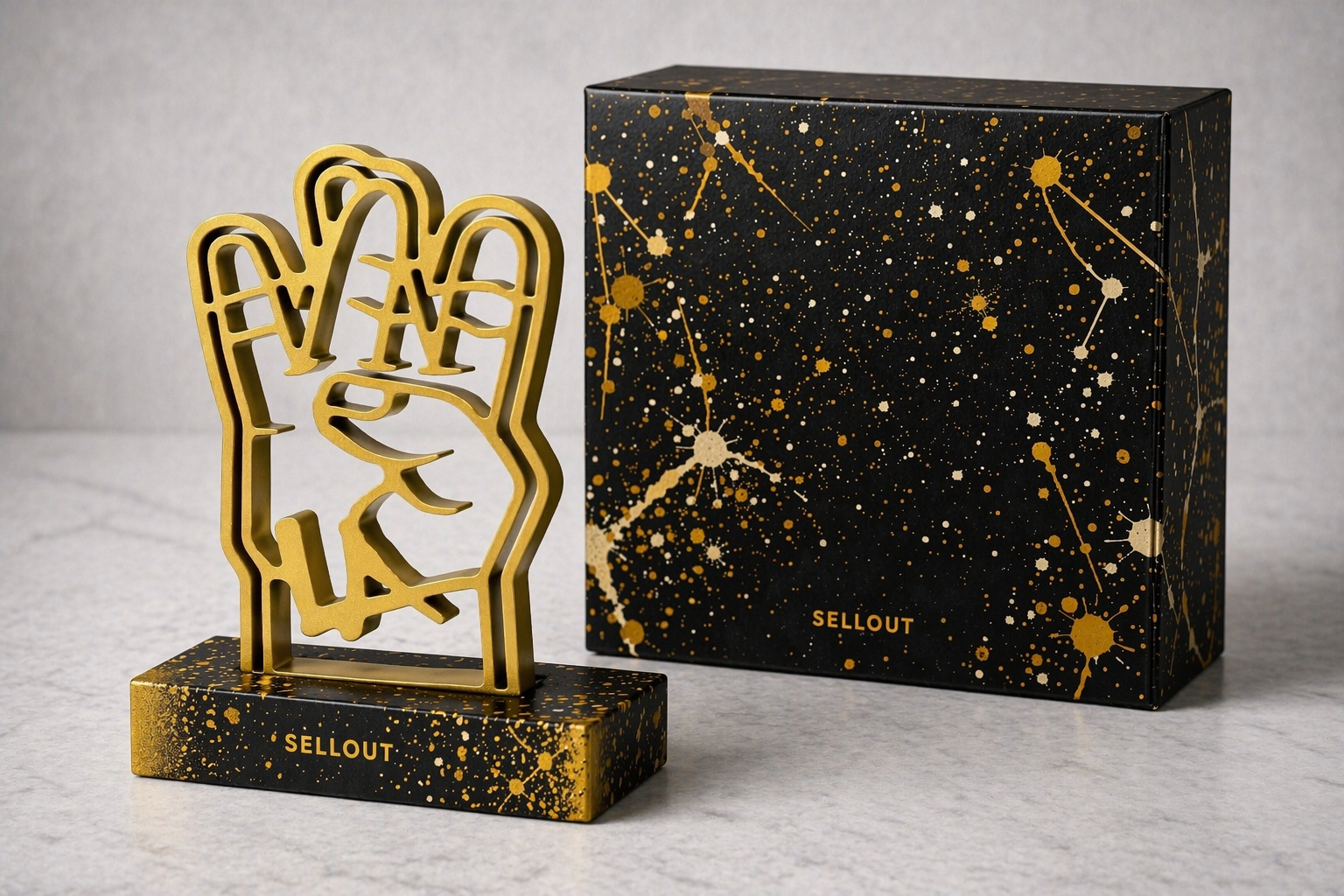 Sellout “The Lost Box: GOLD LA Hand” - Acrylic Resin Sculpture w Embellished Collection Box, The Lost Box Collector’s edition of 1 - 9”