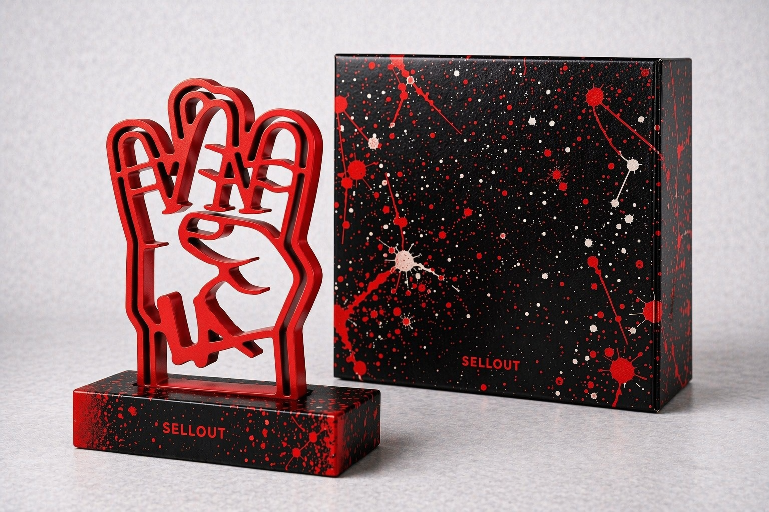Sellout “The Lost Box: RED LA Hand” - Acrylic Resin Sculpture w Embellished Collection Box, The Lost Box Collector’s edition of 1 - 9”