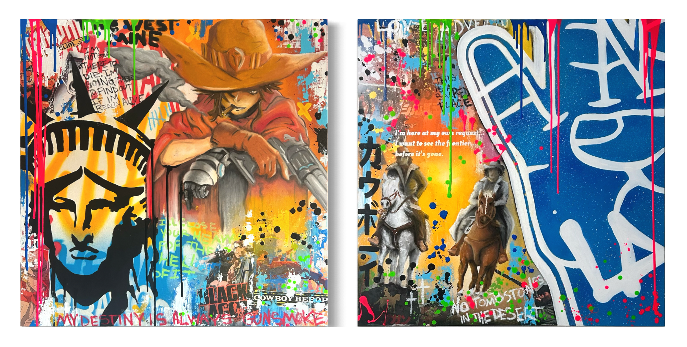 Sellout “No Tombstones in the Desert” - Hand-Embellished Pairing Prints, Diptych Edition of 20 - 20 x 40” Set