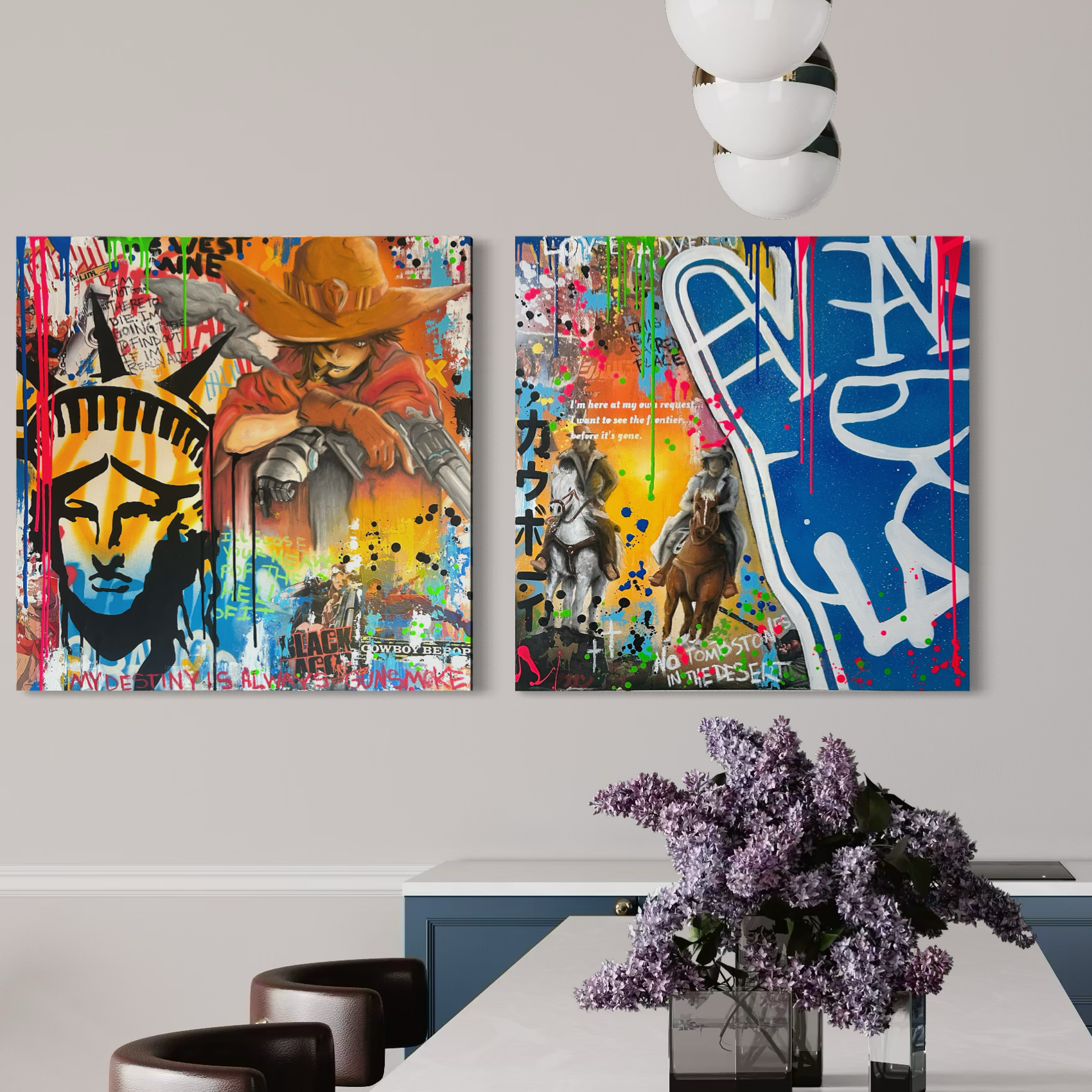 Sellout “No Tombstones in the Desert” - Original Diptych on Gallery Canvas, 1 of 1 - 36 x 36” Each