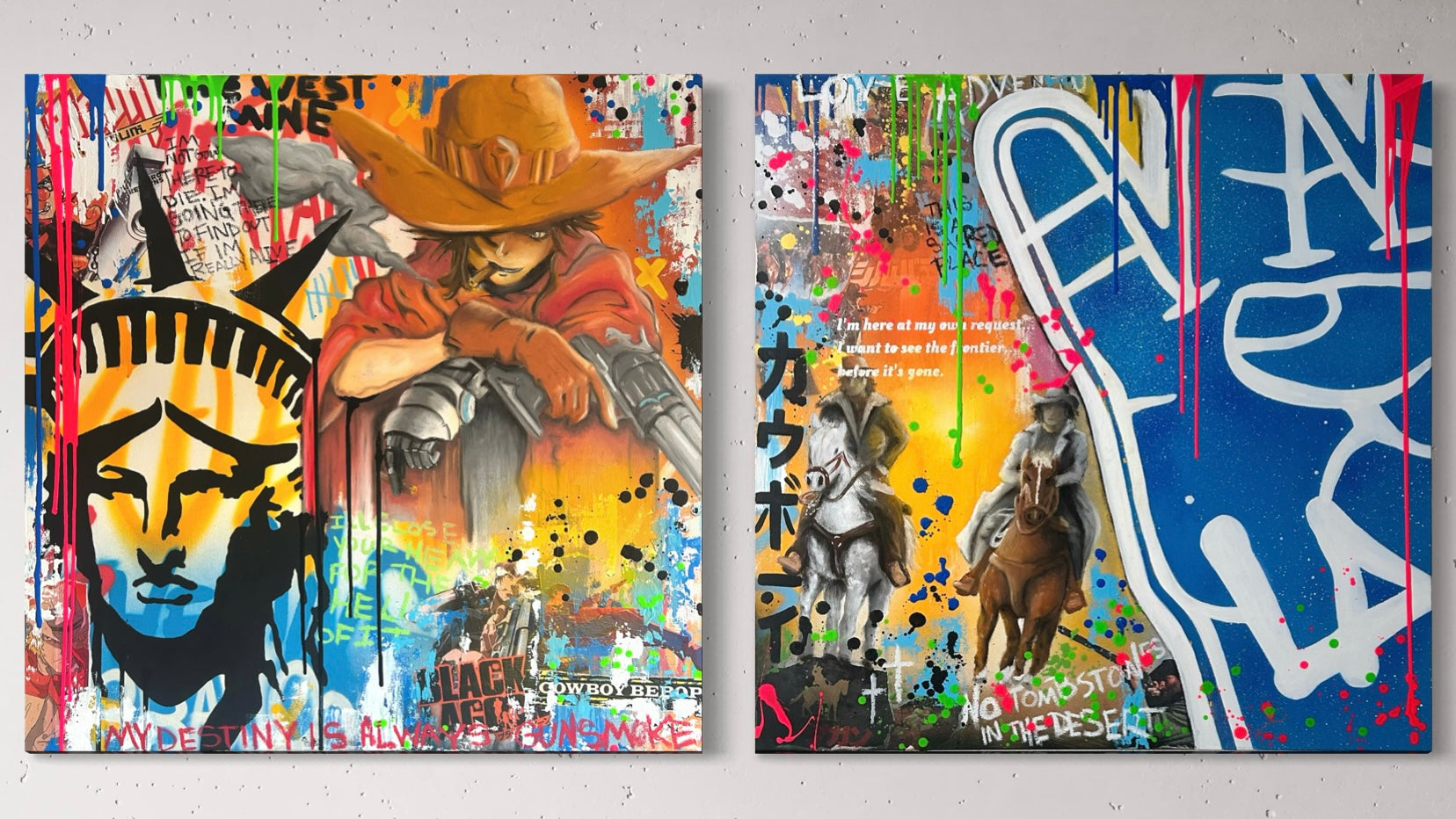 Sellout “No Tombstones in the Desert” - Original Diptych on Gallery Canvas, 1 of 1 - 36 x 36” Each
